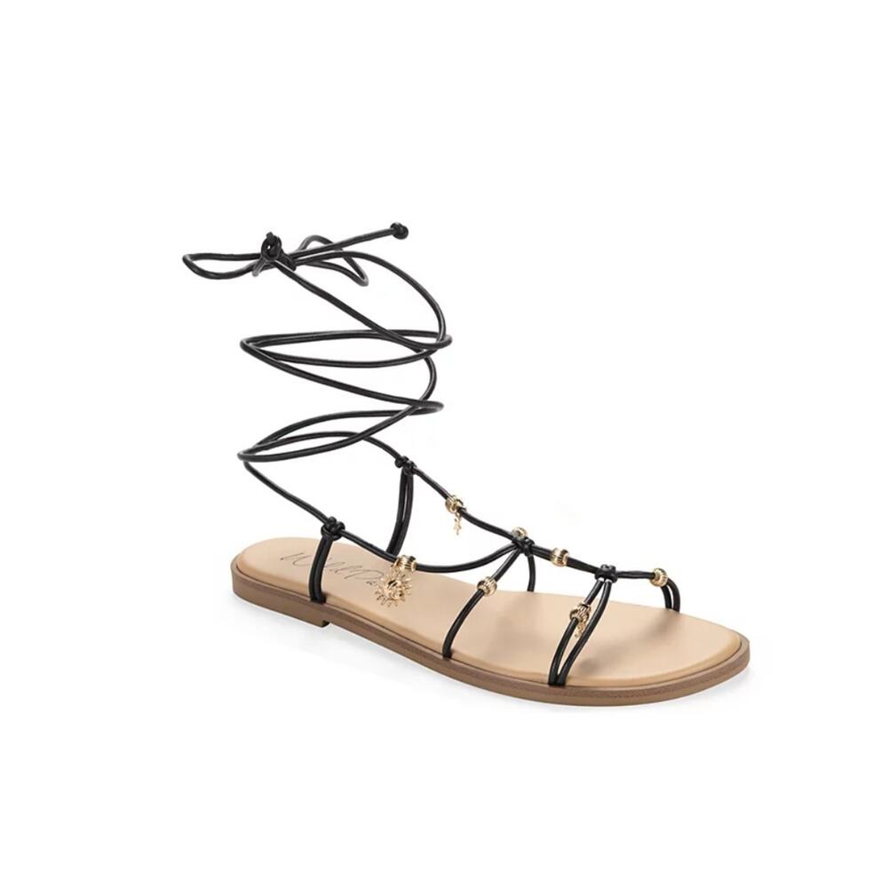 Wild Pair Women's Reinaa Strappy Lace-up Flat Sandals Black Size 7.5